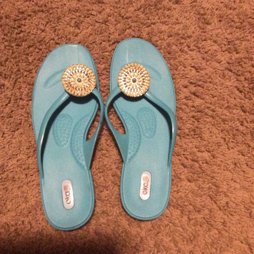 Teal Embellished Flip Flops